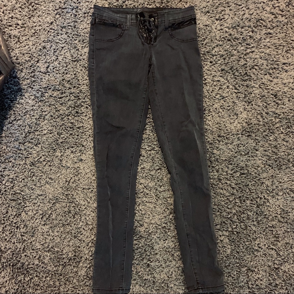 Leather Pocket Lace Up Jeans